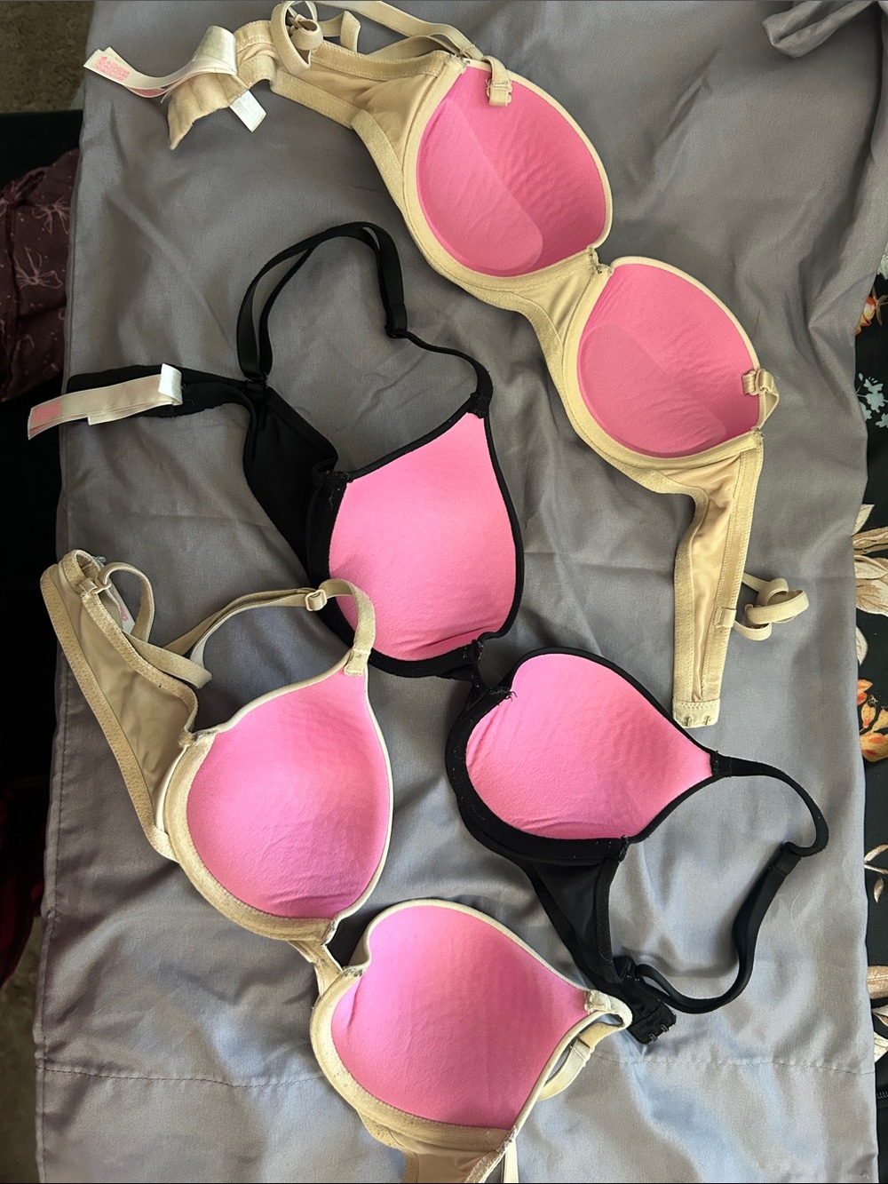 PINK Victoria's Secret Beige and Pink Lined Push-Up Bras - Set of 3
